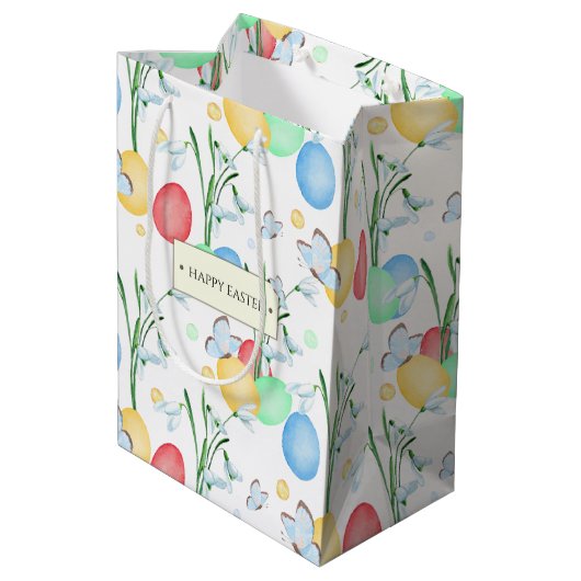 美しい水エレガント色のイースターパターン ミディアムペーパーバッグ (裏面アングル)