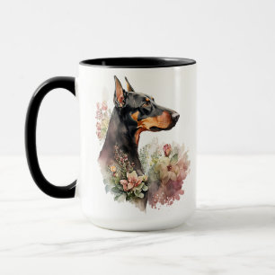 美しい水カラー(犬)ドーベルマン・ピンシェル犬 マグカップ