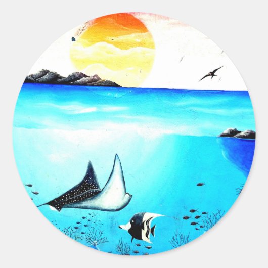 美しい水中のシー絵画ン ラウンドシール (正面)