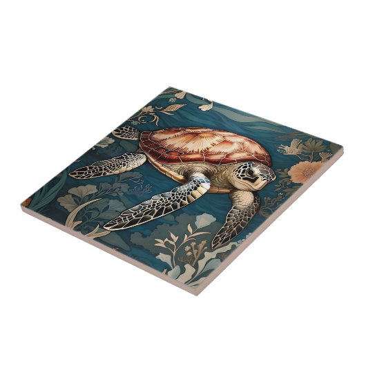 美しい水中ウミガメ タイル (側面)
