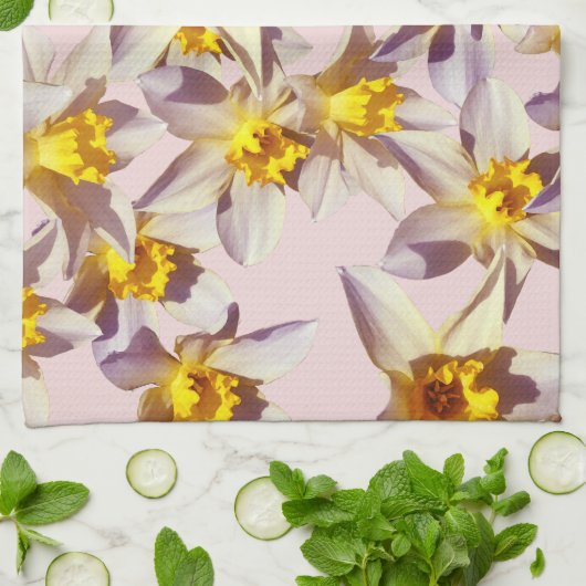 美しい水仙の花茶タオル キッチンタオル (折り畳み)