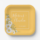 美しい水仙の黄色と白いデイジーのウェディング ペーパープレート (正面)