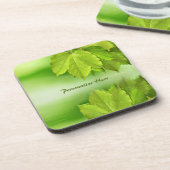 美しい水反射の緑の葉 コースター (左側)