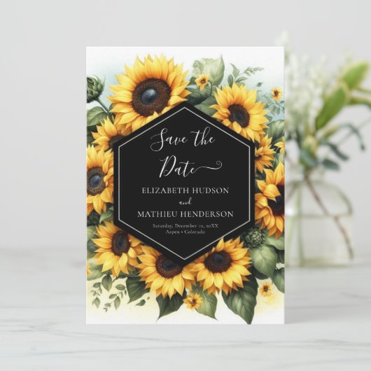 美しい水彩のひまわりウェディング セーブザデート (スタンド正面)