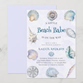 美しい水彩のビーチベイビー　オーシャンベイビーシャワーのお知らせ 招待状 (正面/裏面)