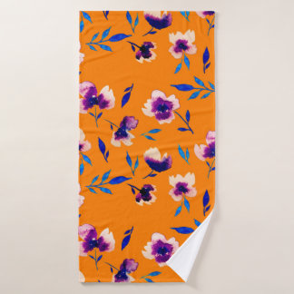 美しい水彩の牡丹ポピースミレットの花と バスタオル