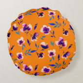 美しい水彩の牡丹ポピースミレットの花と  ラウンドクッション (裏面)