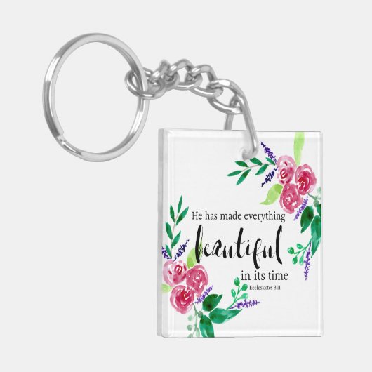 美しい水彩の花聖書引用文レタリング キーホルダー (正面左)