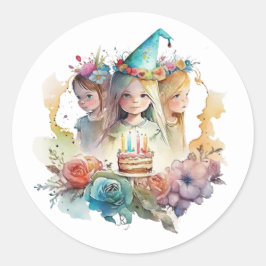 美しい水彩の誕生日ステッカー ラウンドシール