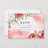 美しい水彩の赤いポピー花のウェディング 出欠カード (正面)