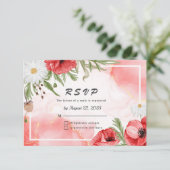 美しい水彩の赤いポピー花のウェディング 出欠カード (スタンド正面)