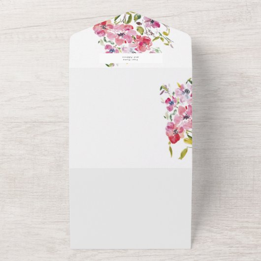 美しい水彩の野生の花のウェディングデザイン オールインワン招待状 (外側)