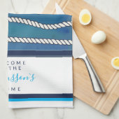 美しい水彩の青い緑の白いノットのカスタム キッチンタオル (四つ折り)