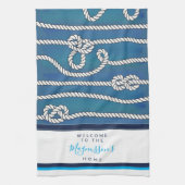 美しい水彩の青い緑の白いノットのカスタム キッチンタオル (縦)