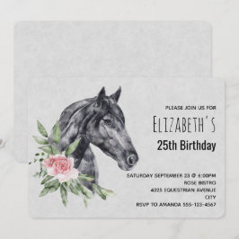 美しい水彩の馬の頭の誕生日 招待状