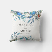 美しい水彩の鳥と葉のウェディング クッション (裏面)