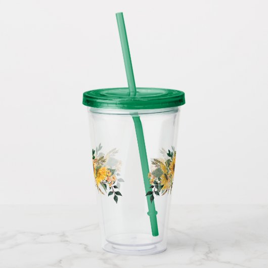 美しい水彩イエローヒマワリフローラ アクリルタンブラー (左)