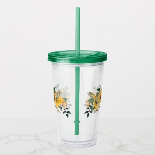 美しい水彩イエローヒマワリフローラ アクリルタンブラー (右)