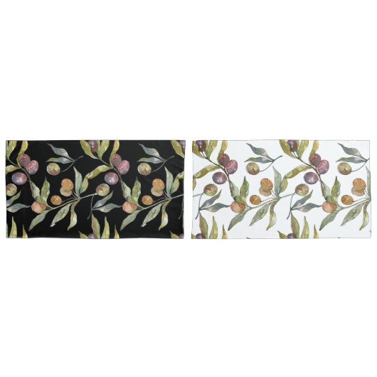 美しい水彩イタリアンオリーブパターン 枕カバー (正面-セット)