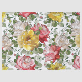 美しい水彩インクの赤と黄色のバラ 薄葉紙