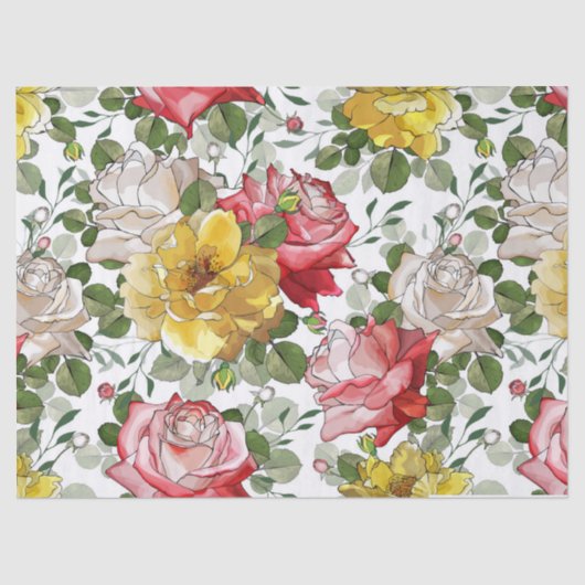 美しい水彩インクの赤と黄色のバラ 薄葉紙 (正面)