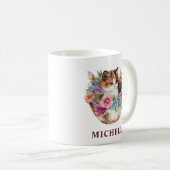 美しい水彩カラーコートの猫と花 コーヒーマグカップ (正面右)