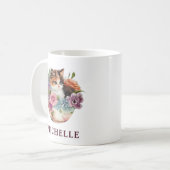 美しい水彩カラーコートの猫と花 コーヒーマグカップ (正面左)