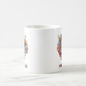 美しい水彩カラーコートの猫と花 コーヒーマグカップ (中央)