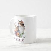 美しい水彩カラーコートの猫と花 コーヒーマグカップ (正面左)