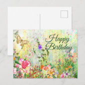 美しい水彩ガーデンのお誕生日おめでとう ポストカード (正面/裏面)