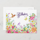 美しい水彩ガーデンの花の誕生日おめでとう ポストカード (正面/裏面)