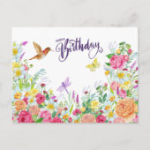美しい水彩ガーデンの花の誕生日おめでとう ポストカード (正面)
