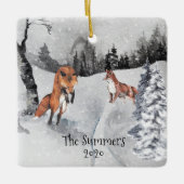 美しい水彩キツネ&雪景カスタム観 セラミックオーナメント (正面)