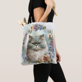 美しい水彩グレーのペルシャ猫の花 トートバッグ
