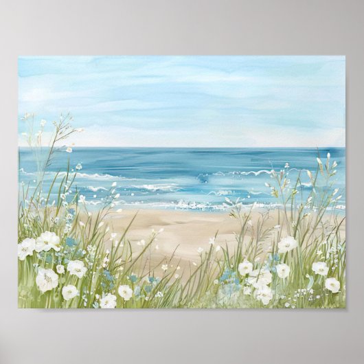 美しい水彩スタイルビーチ風景 ポスター (正面)