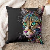 美しい水彩ステンドグラス猫 クッション (ブランケット)