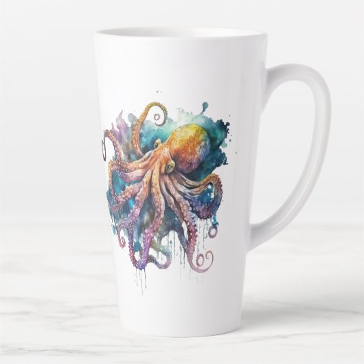 美しい水彩タコ カフェラテマグ (右)