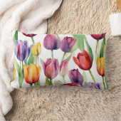 美しい水彩チューリップ花 ランバークッション (ブランケット)