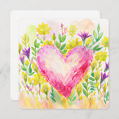 美しい水彩ハートとフラワーカード (正面/裏面)