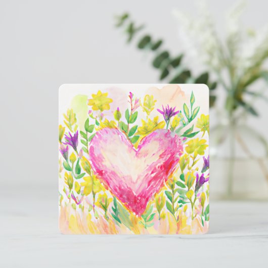 美しい水彩ハートとフラワーカード (スタンド正面)