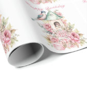 美しい水彩バードハウスピンクの花 ラッピングペーパー (ロールコーナー)