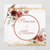 美しい水彩ピンクがかった金ゴールドスクエア結婚ズ 招待状 (正面/裏面)
