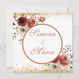 美しい水彩ピンクがかった金ゴールドスクエア結婚ズ 招待状