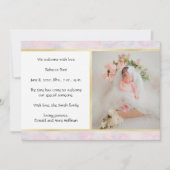 美しい水彩ピンクの出生発表 招待状 (正面)