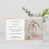 美しい水彩ピンクの出生発表 招待状 (スタンド正面)