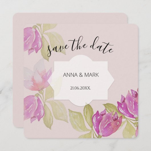 美しい水彩ピンクの花の手絵を描形 (正面/裏面)