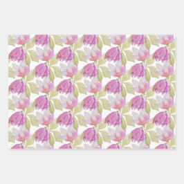 美しい水彩ピンクの花の手絵を描形 ラッピングペーパーシート