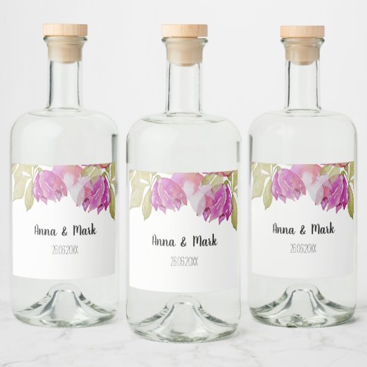 美しい水彩ピンクの花の手絵を描形 リキュールボトルラベル (ボトル)