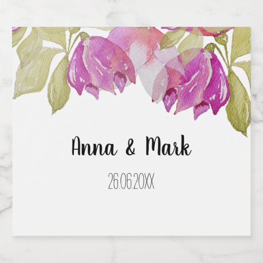 美しい水彩ピンクの花の手絵を描形 リキュールボトルラベル (シングルラベル)