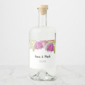 美しい水彩ピンクの花の手絵を描形 リキュールボトルラベル (正面)
